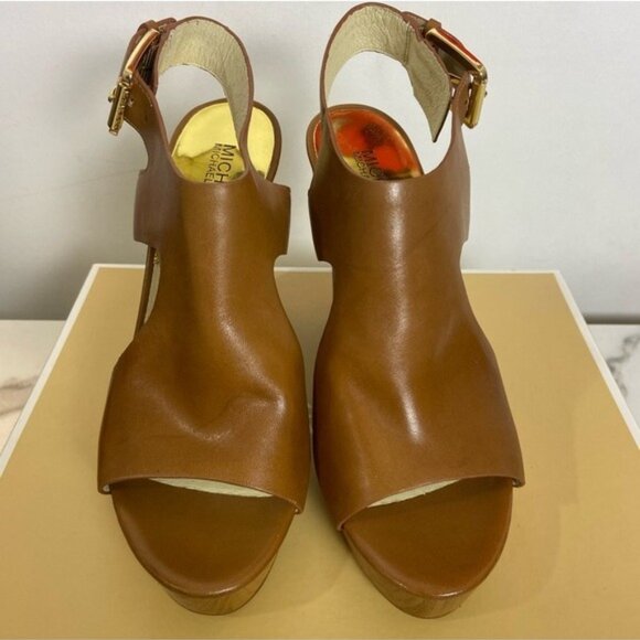 Michael Michael Kors Josephine Leather Wedge Sandals – Size 8.5 (Luggage Brown) - Picture 12 of 12